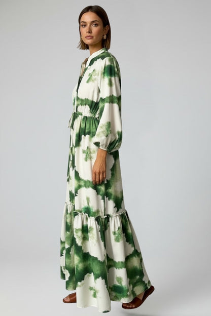 Vestido Largo Mujer Camisero con Volantes Cintura Fruncida