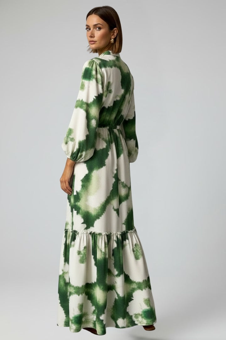 Vestido Largo Mujer Camisero con Volantes Cintura Fruncida