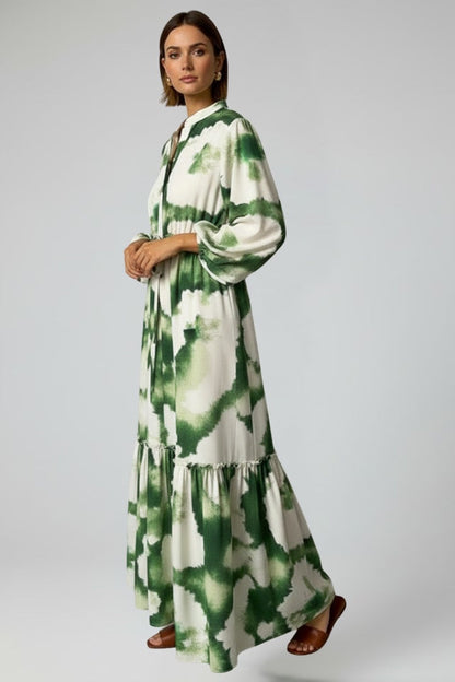 Vestido Largo Mujer Camisero con Volantes Cintura Fruncida