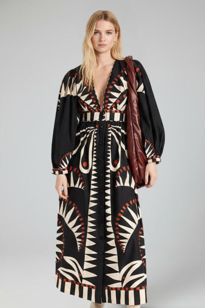 Vestido Largo Mujer Camisero con Volantes Cintura Fruncida