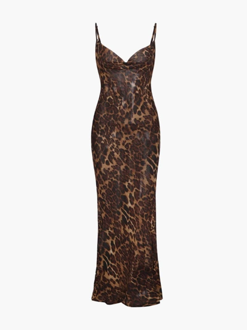 Vestido Largo Mujer Lencero Tirantes Estampado Animal