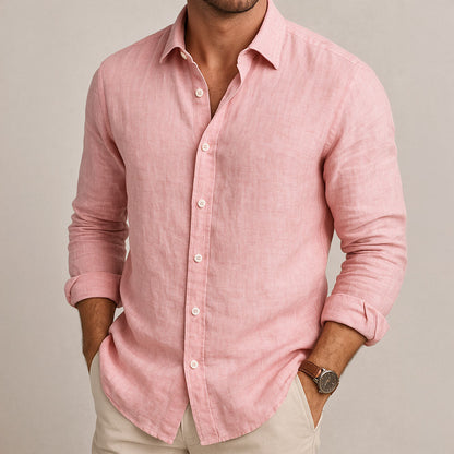 Camisa Hombre de Lino Manga Larga con Botones