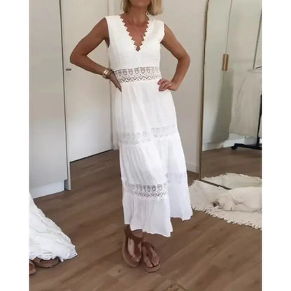 Vestido verano Mujer con escote en V y detalles de encaje