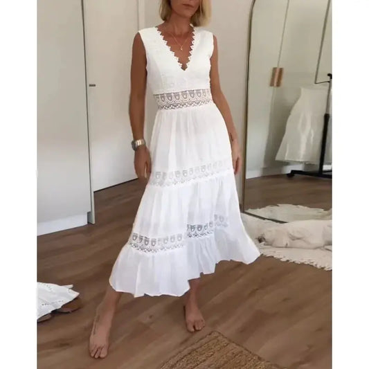 Vestido verano Mujer con escote en V y detalles de encaje - Mavetta