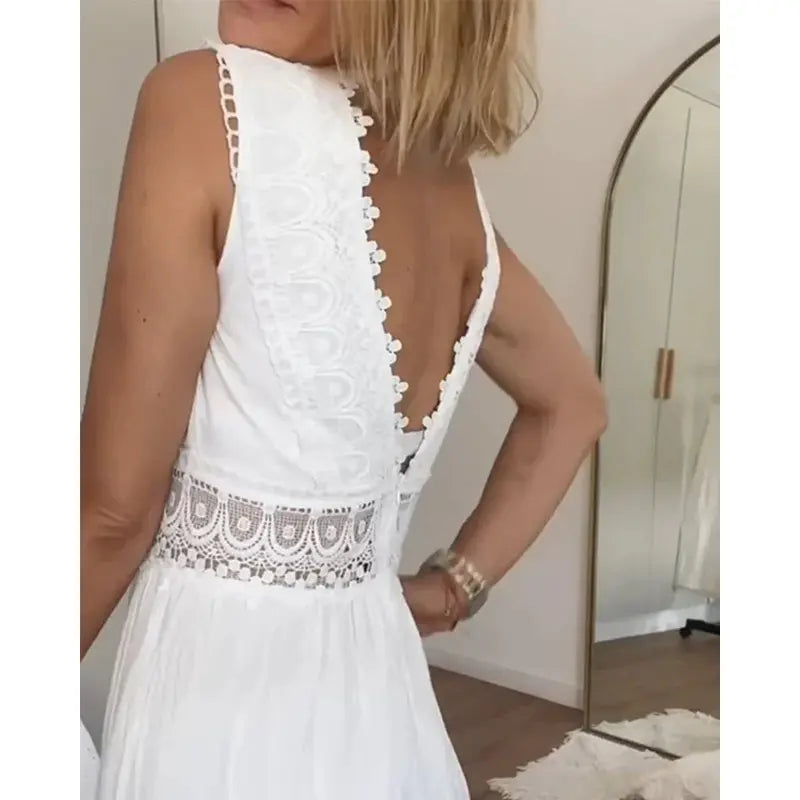 Vestido verano Mujer con escote en V y detalles de encaje