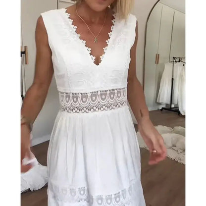 Vestido verano Mujer con escote en V y detalles de encaje