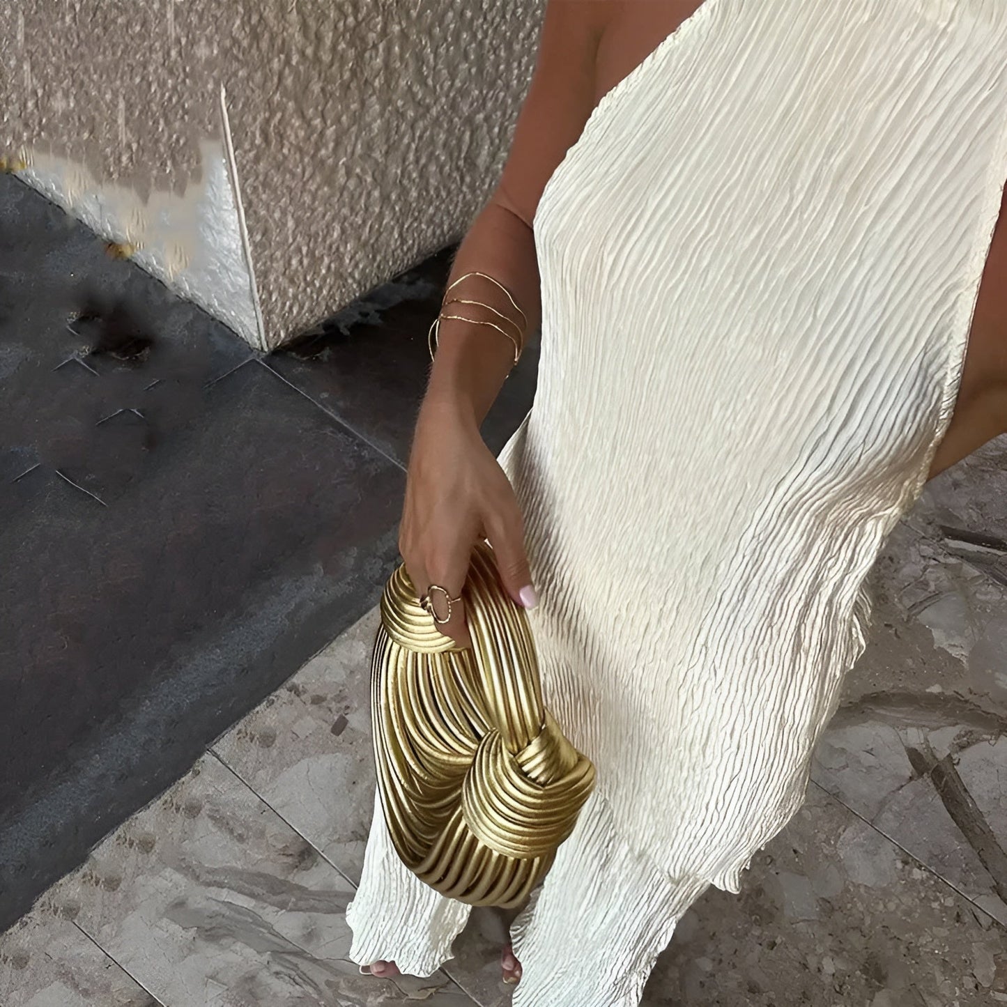 Mono Mujer Pierna Ancha Cuello Halter Plisado Elegante