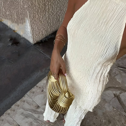 Mono Mujer Pierna Ancha Cuello Halter Plisado Elegante