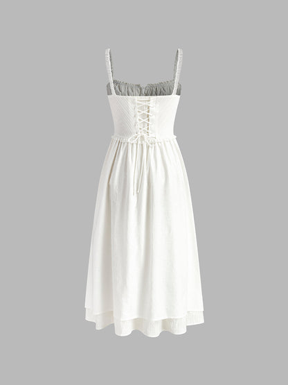 Vestido midi mujer con tirantes finos y volantes
