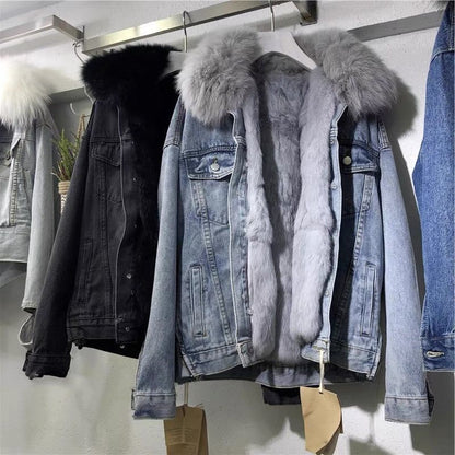 Chaqueta Vaquera Mujer con Forro de Piel Estilo Clásico