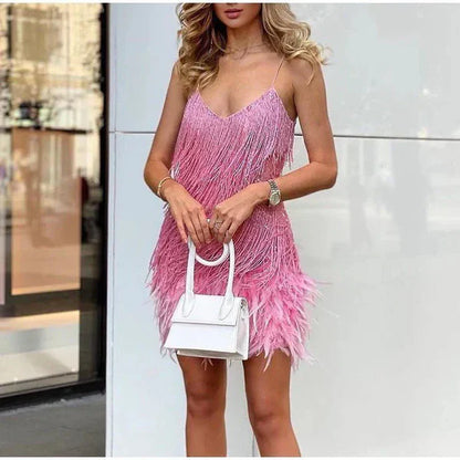 Vestido corto mujer de lentejuelas y plumas fiesta