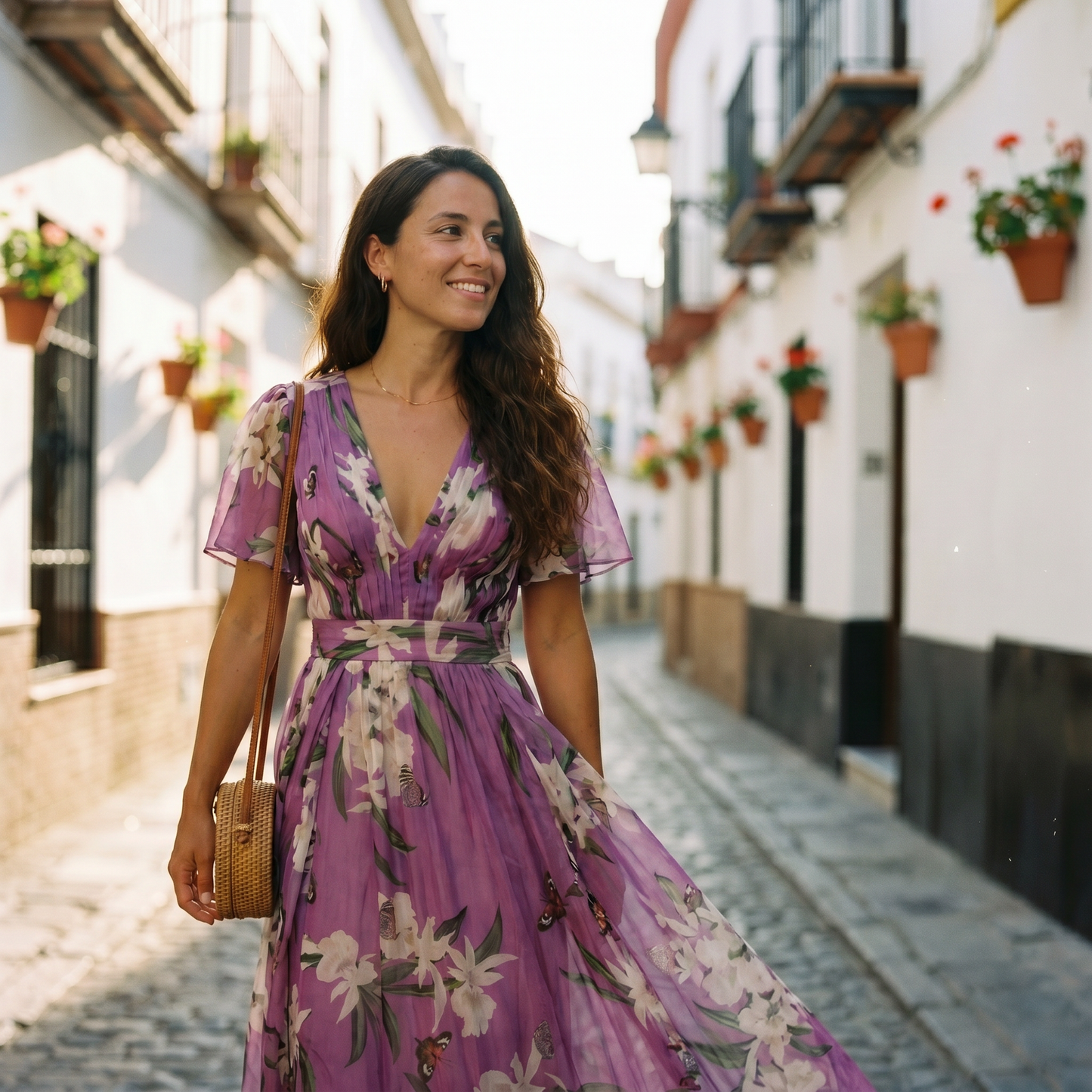 Vestido maxi mujer de tela ligera escote en V cómodo