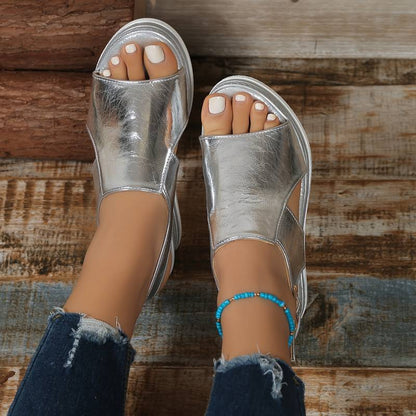 Sandalias Mujer Cuña Ortopédicas Tiras Metálicas Plantilla Ergonómica