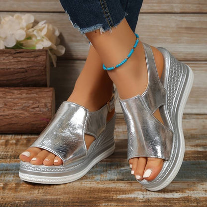 Sandalias Mujer Cuña Ortopédicas Tiras Metálicas Plantilla Ergonómica