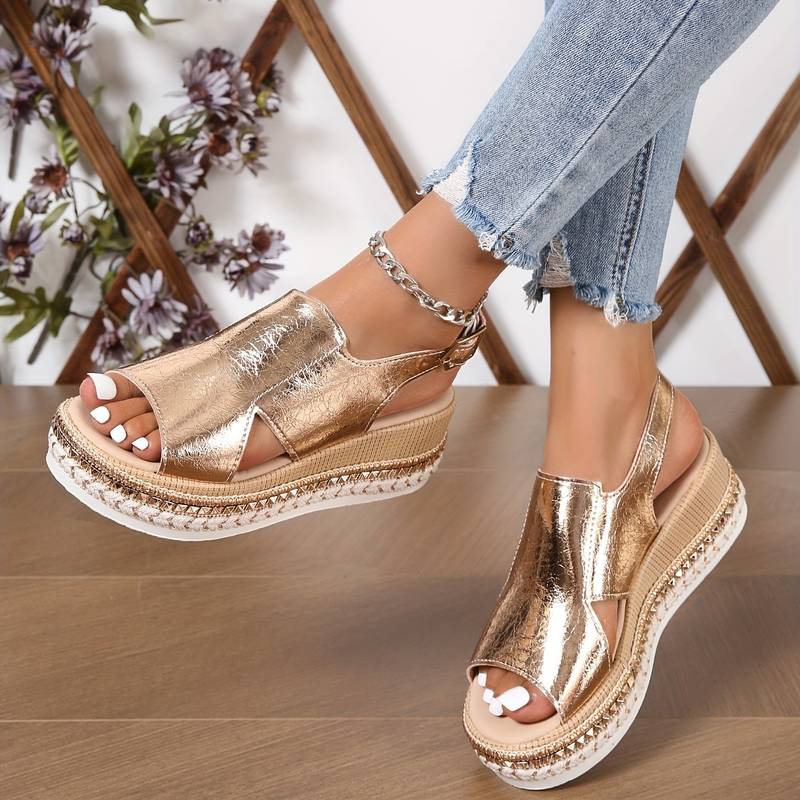 Sandalias Mujer Cuña Ortopédicas Tiras Metálicas Plantilla Ergonómica