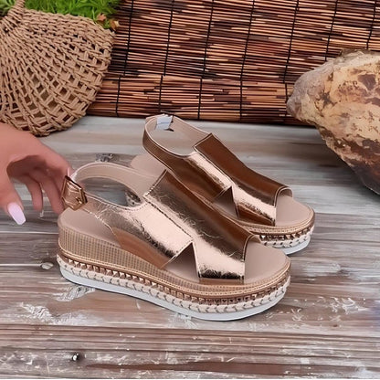 Sandalias Mujer Cuña Ortopédicas Tiras Metálicas Plantilla Ergonómica