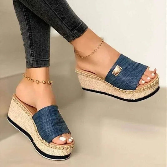 Sandalias Cuña Mujer Esparto Plataforma Tipo Mules - Mavetta