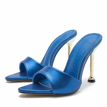 Sandalias de Tacón Alto Tipo Mule Mujer Tiras Transparentes