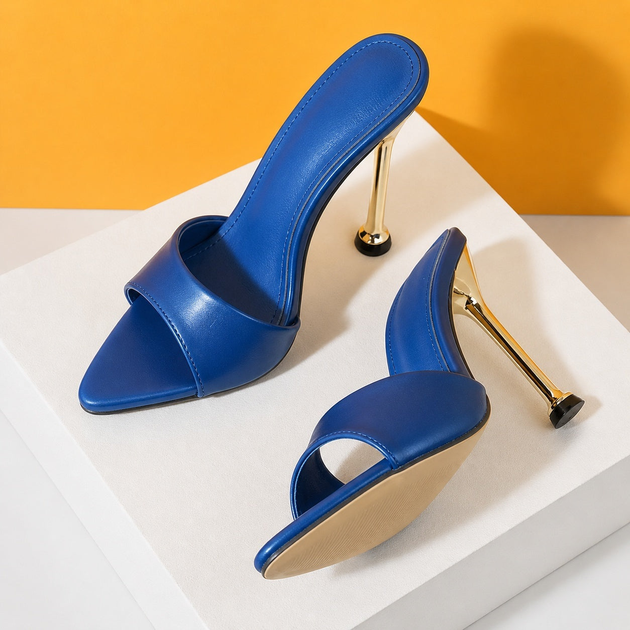 Sandalias de Tacón Alto Tipo Mule Mujer Tiras Transparentes