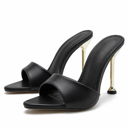 Sandalias de Tacón Alto Tipo Mule Mujer Tiras Transparentes