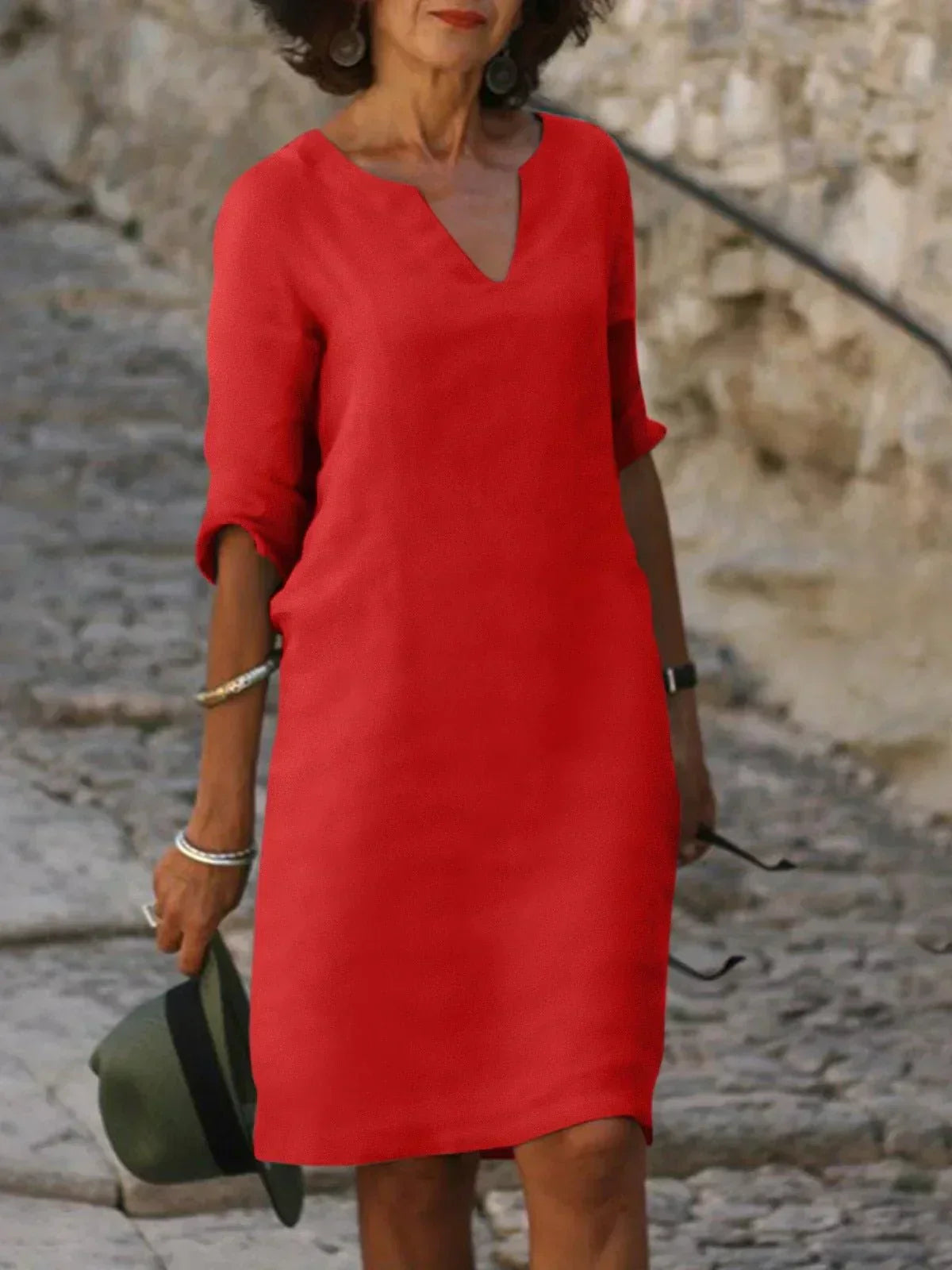 Vestido Mujer Elegante Escote en V para Invitada Boda