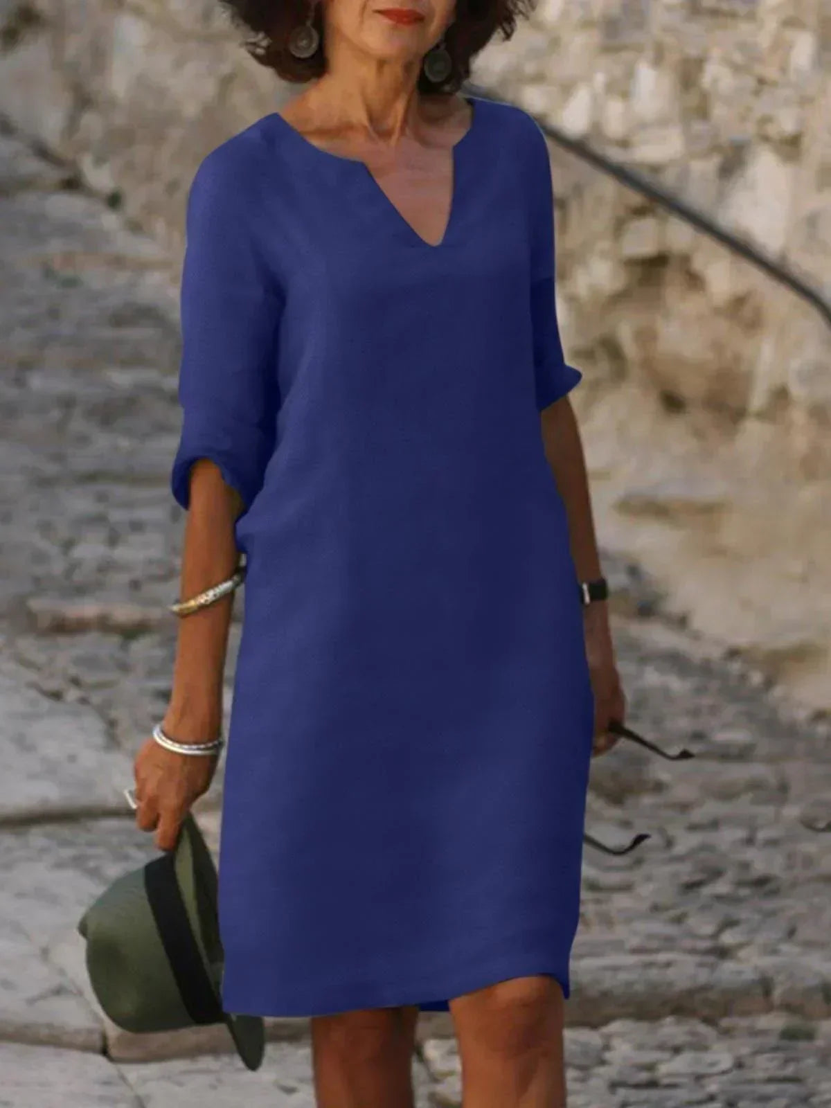 Vestido Mujer Elegante Escote en V para Invitada Boda