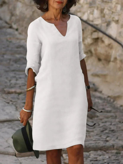 Vestido largo Mujer con escote en V y detalle de cintura
