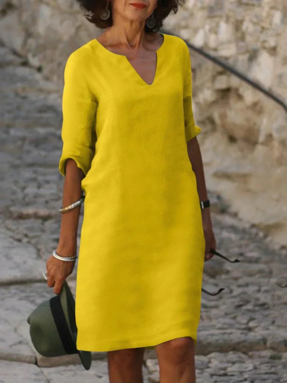 Vestido Mujer Elegante Escote en V para Invitada Boda