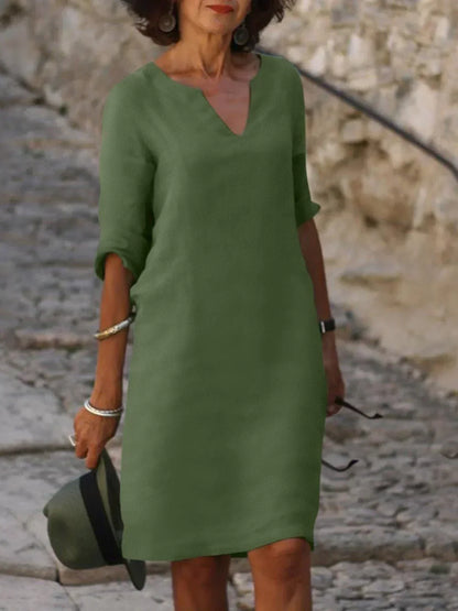 Vestido largo Mujer con escote en V y detalle de cintura