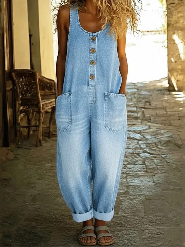 Mono mujer de algodón denim estilo vintage ajuste cómodo