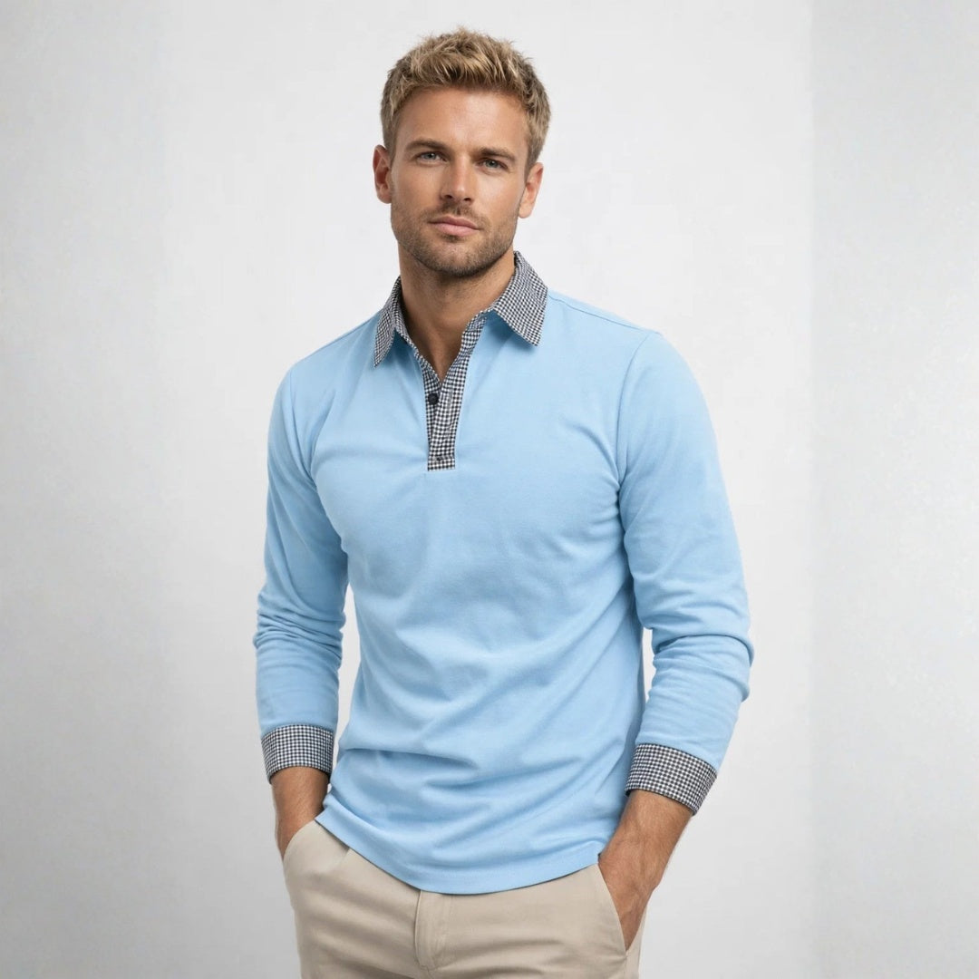 Polo Hombre Manga Larga Cuello Contraste