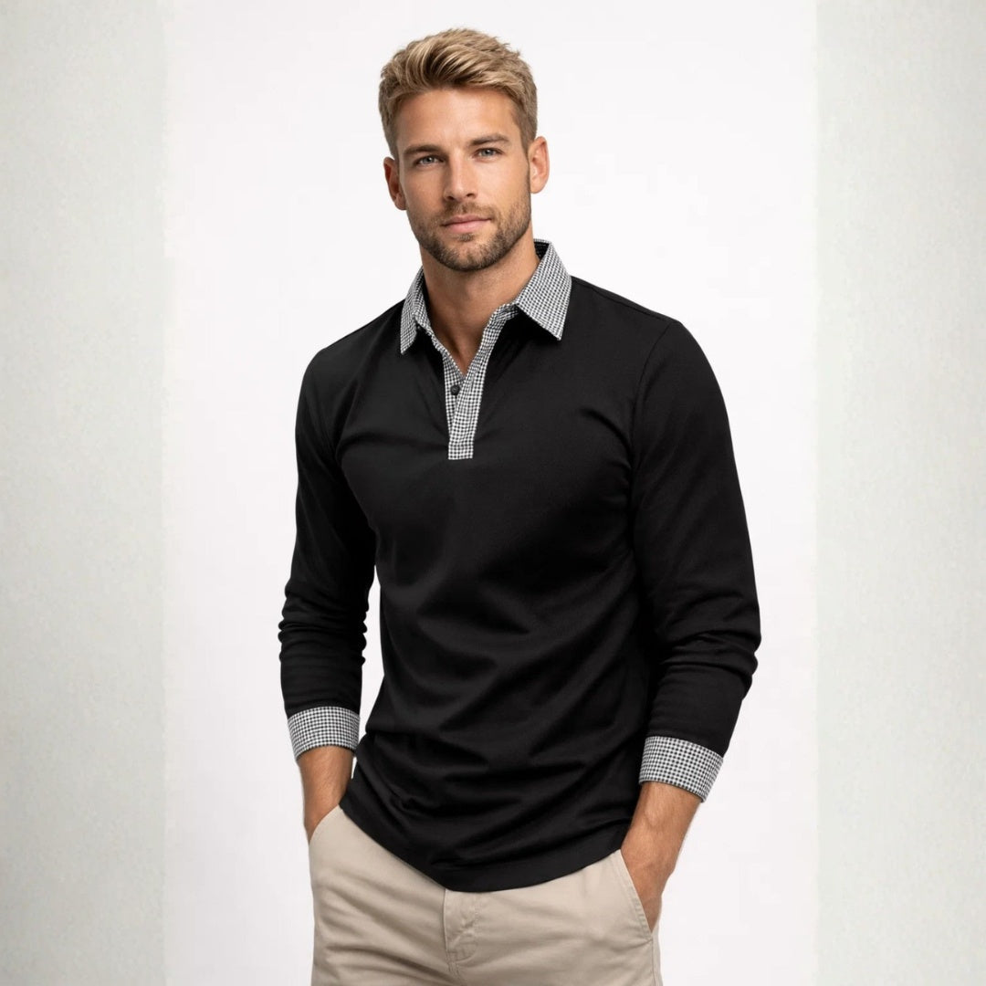 Polo Hombre Manga Larga Cuello Contraste