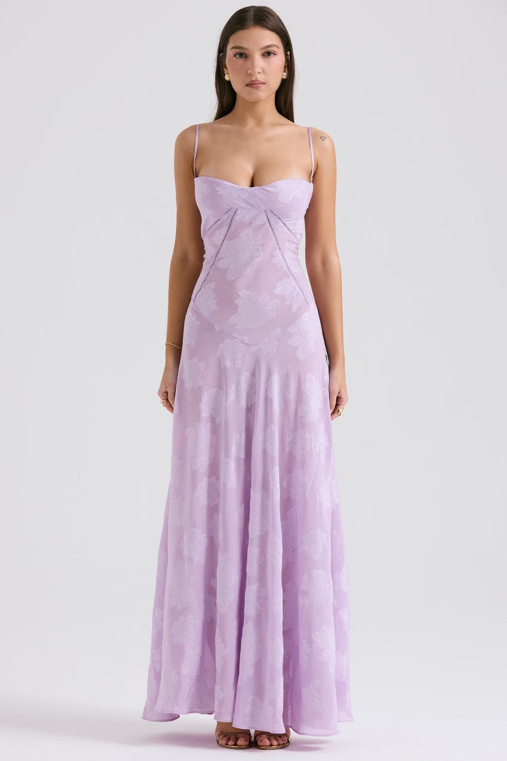 Vestido largo mujer de gala bordado floral línea A