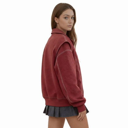 Cazadora Bomber Mujer Cuero Sintético Oversize Costuras Contrastadas