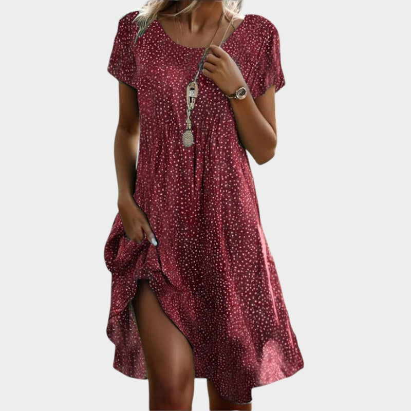 Vestido Mujer Fluido Escote en V Manga Ligera Suelto