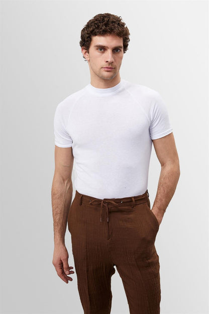Camiseta Hombre Cuello Alto Algodón Entallada Manga Corta