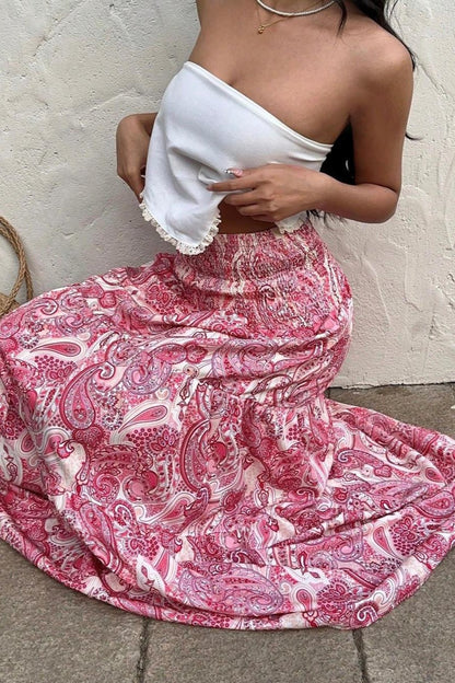 Falda Larga Mujer de Viscosa Estampado Cachemira Cintura Elástica