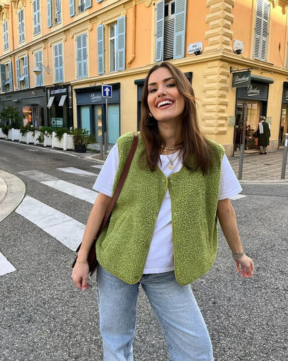 Chaleco Mujer de Punto Escote en V Sin Mangas