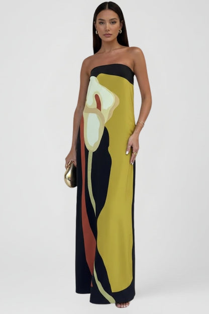 Vestido Largo Mujer Estampado Abstracto Sin Mangas