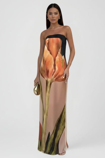 Vestido Largo Mujer Estampado Abstracto Sin Mangas