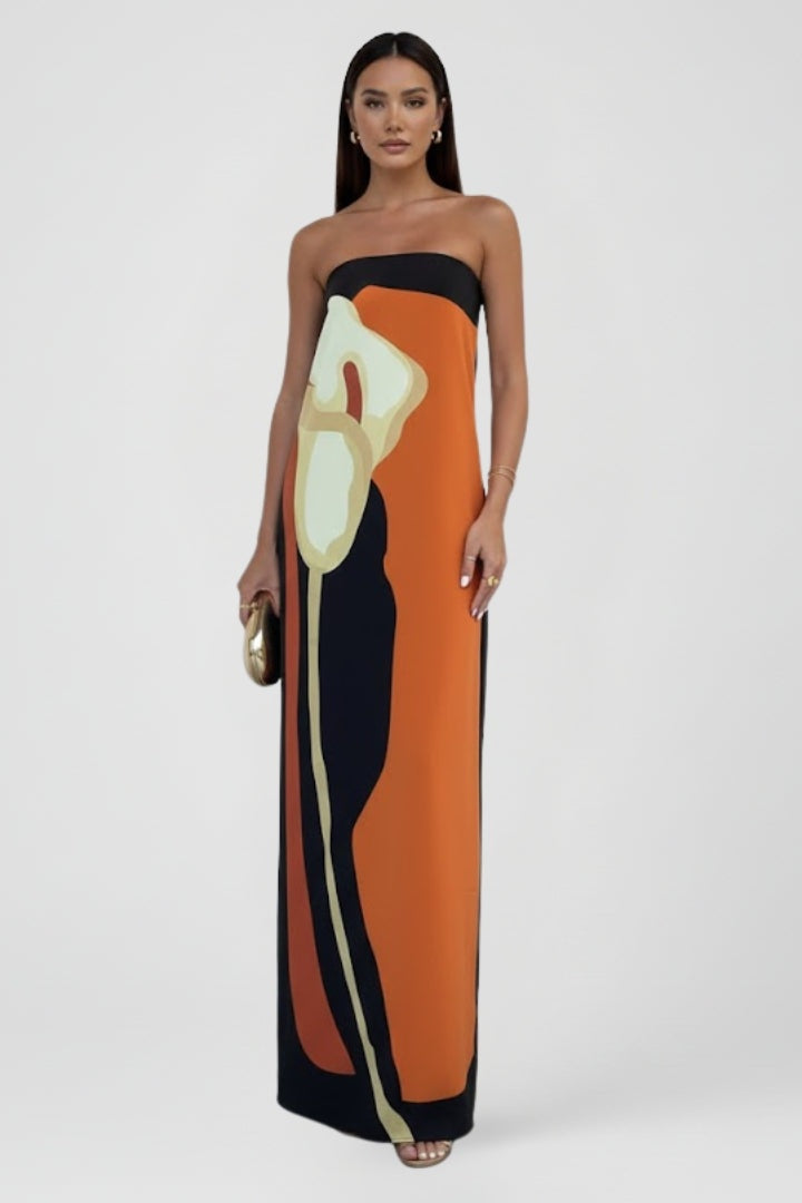 Vestido Largo Mujer Estampado Abstracto Sin Mangas