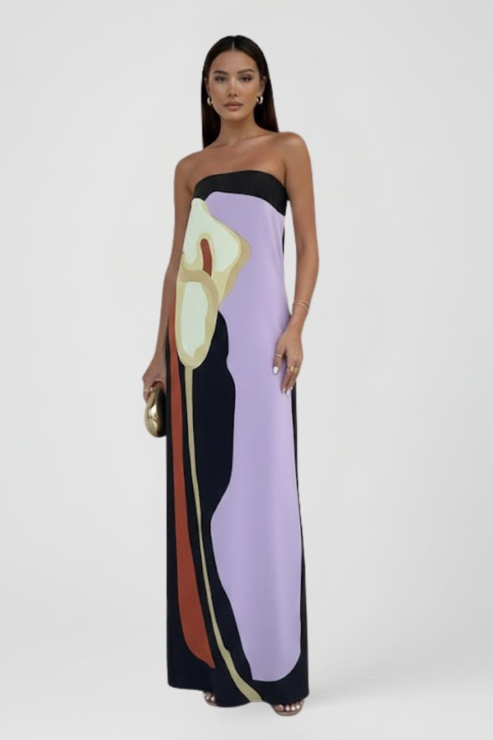 Vestido Largo Mujer Estampado Abstracto Sin Mangas