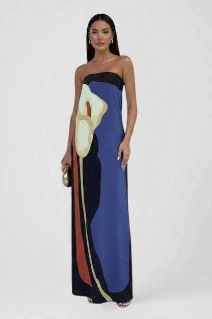 Vestido Largo Mujer Estampado Abstracto Sin Mangas