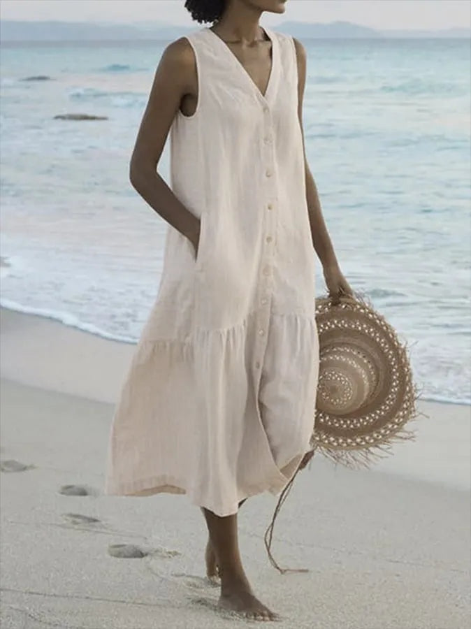 Vestido Largo Mujer de Verano Escote en V Tirantes