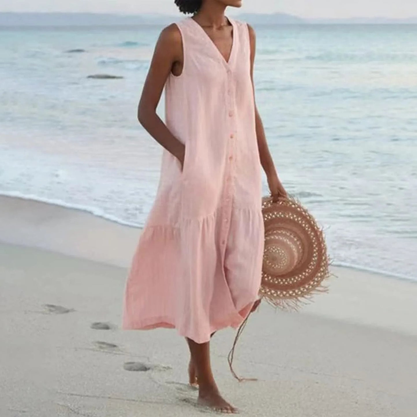 Vestido Largo Mujer de Verano Escote en V Tirantes