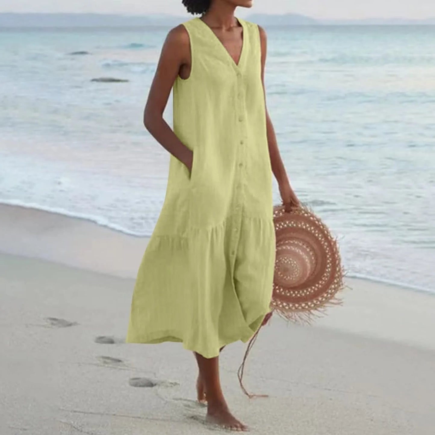 Vestido Largo Mujer de Verano Escote en V Tirantes