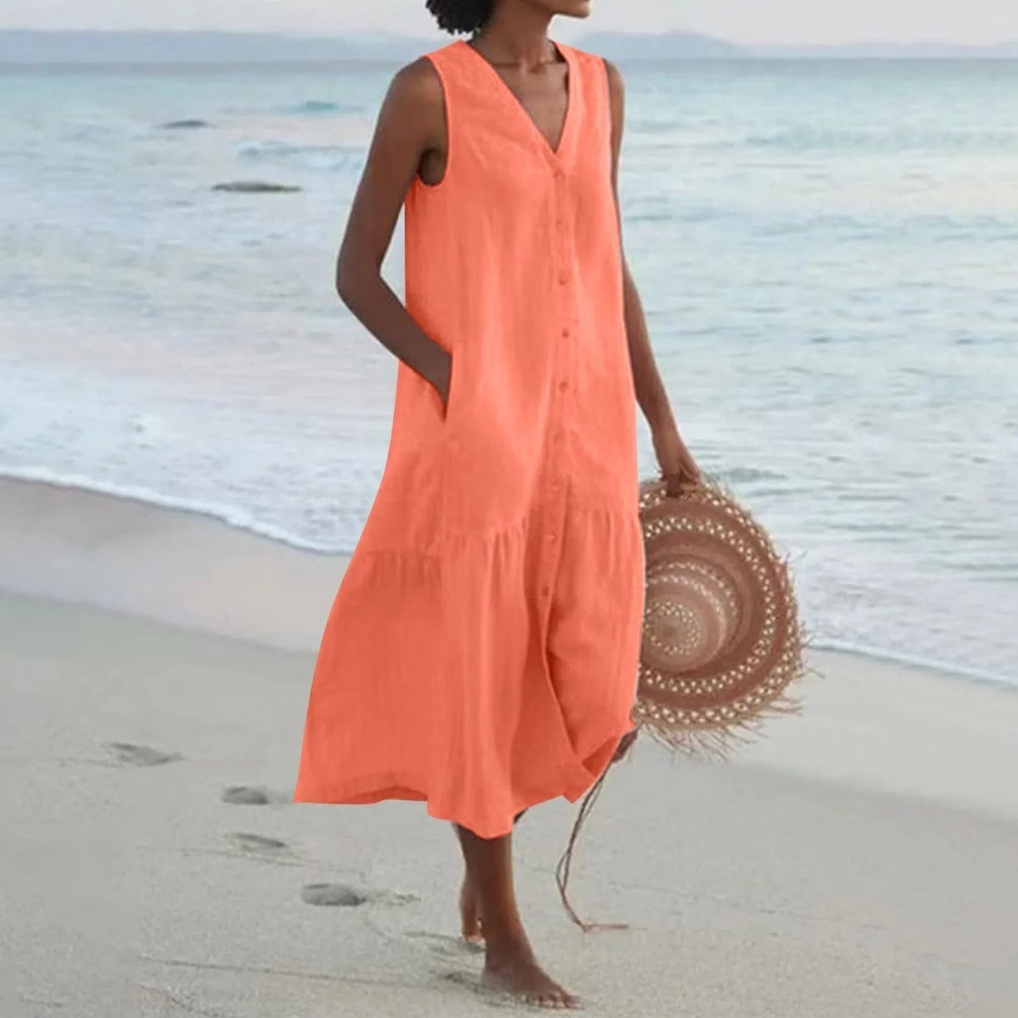 Vestido Largo Mujer de Verano Escote en V Tirantes