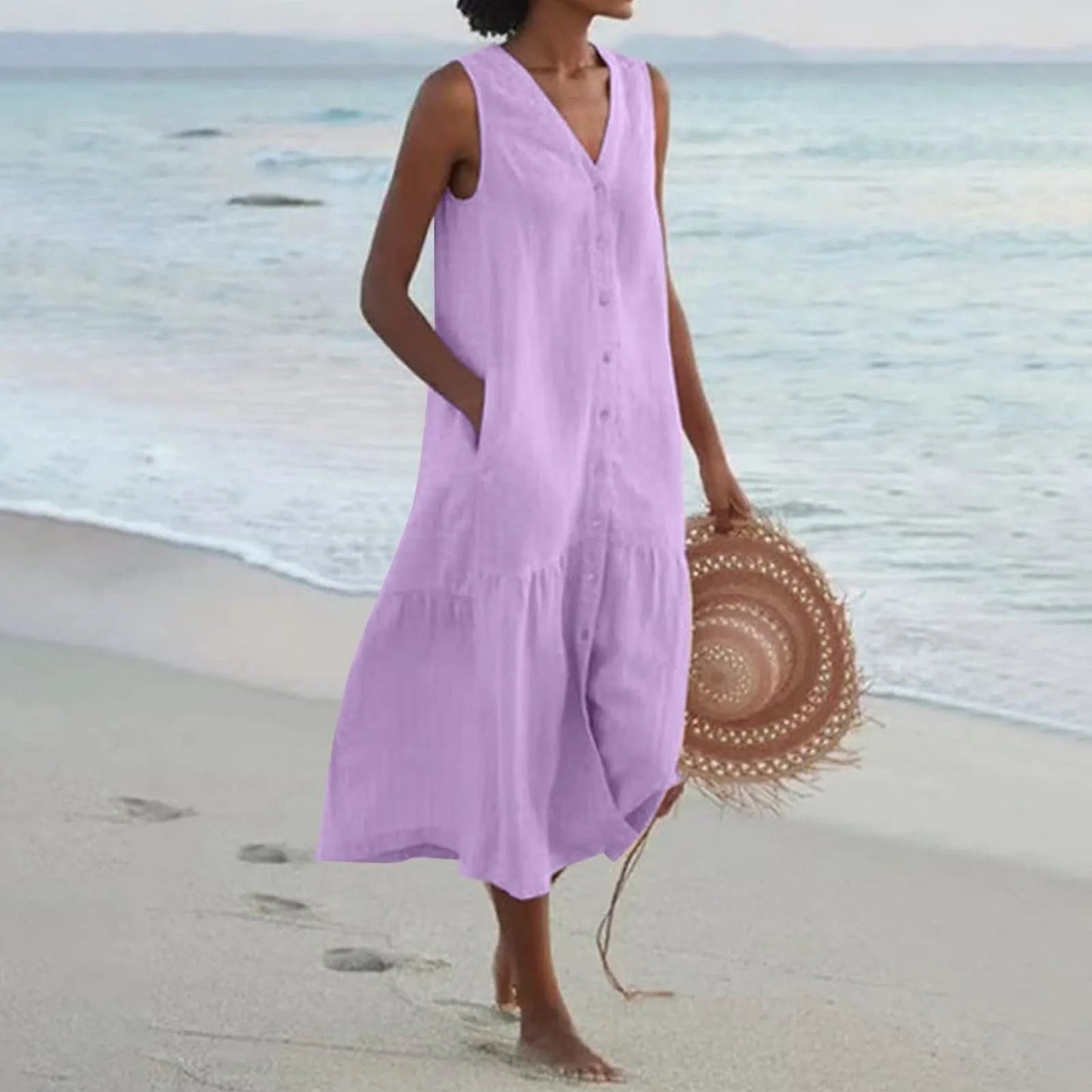 Vestido Largo Mujer de Verano Escote en V Tirantes