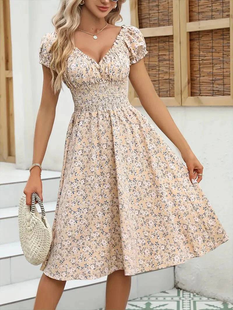 Vestido mujer veraniego fruncido diseño romántico favorecedor