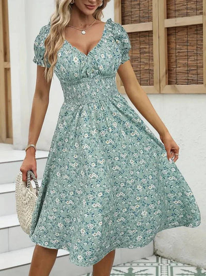 Vestido mujer veraniego fruncido diseño romántico favorecedor